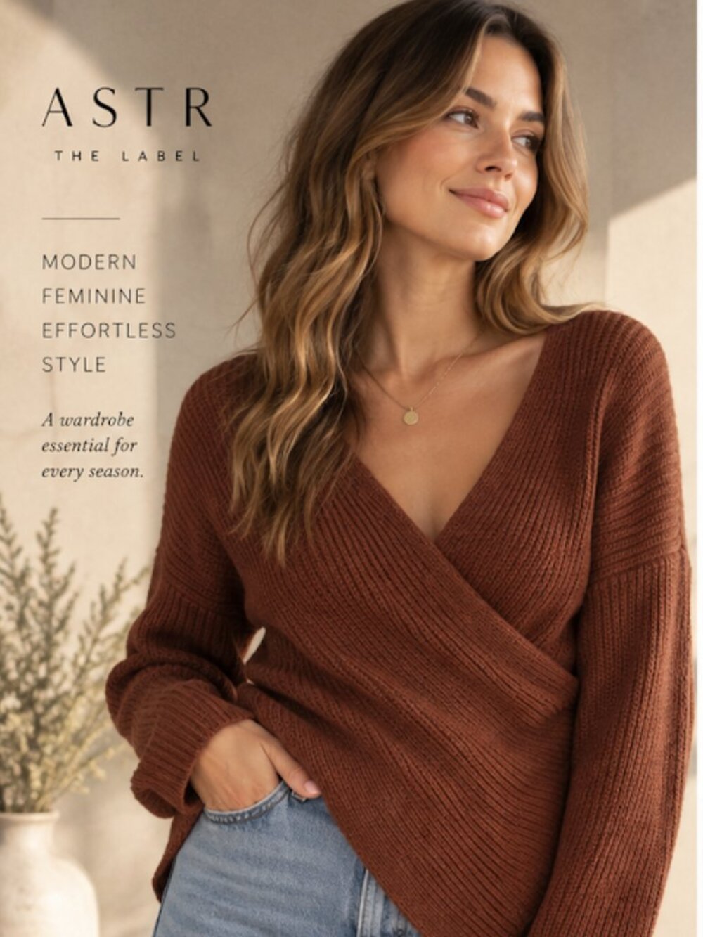 ASTR The Label Rust Brown Wrap Front Knit Sweater – Size Small